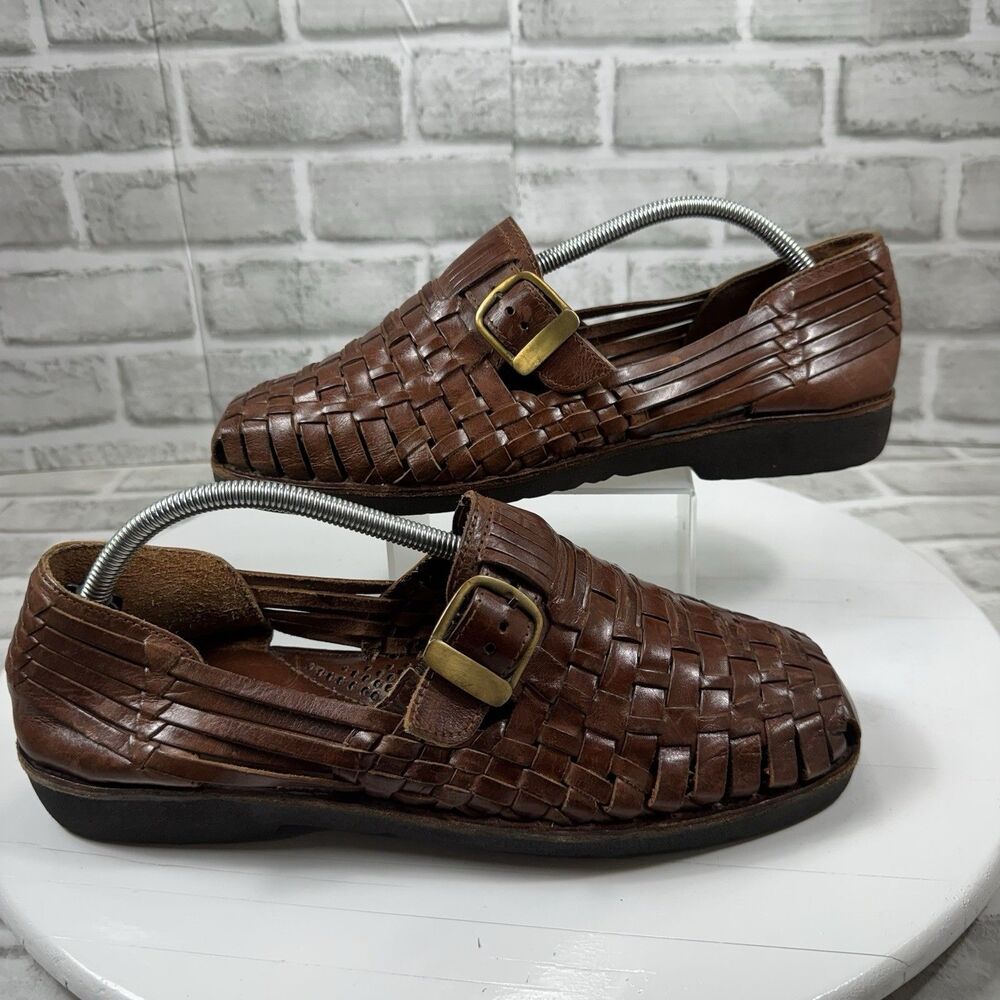 Sunsteps Men's Size 10 Brown Leather Hand Woven Huarache Comfort Sandals Classic